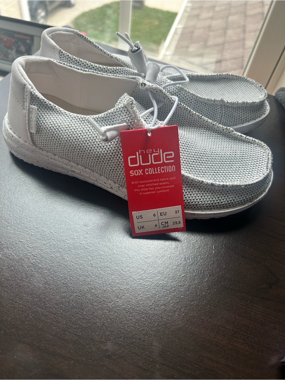 Hey Dude Sox Collection Stretch Mesh Slip-Ons – Women’s US 6 (Light Grey/White)